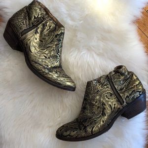 Very Volatile Gold Brocade Bootie